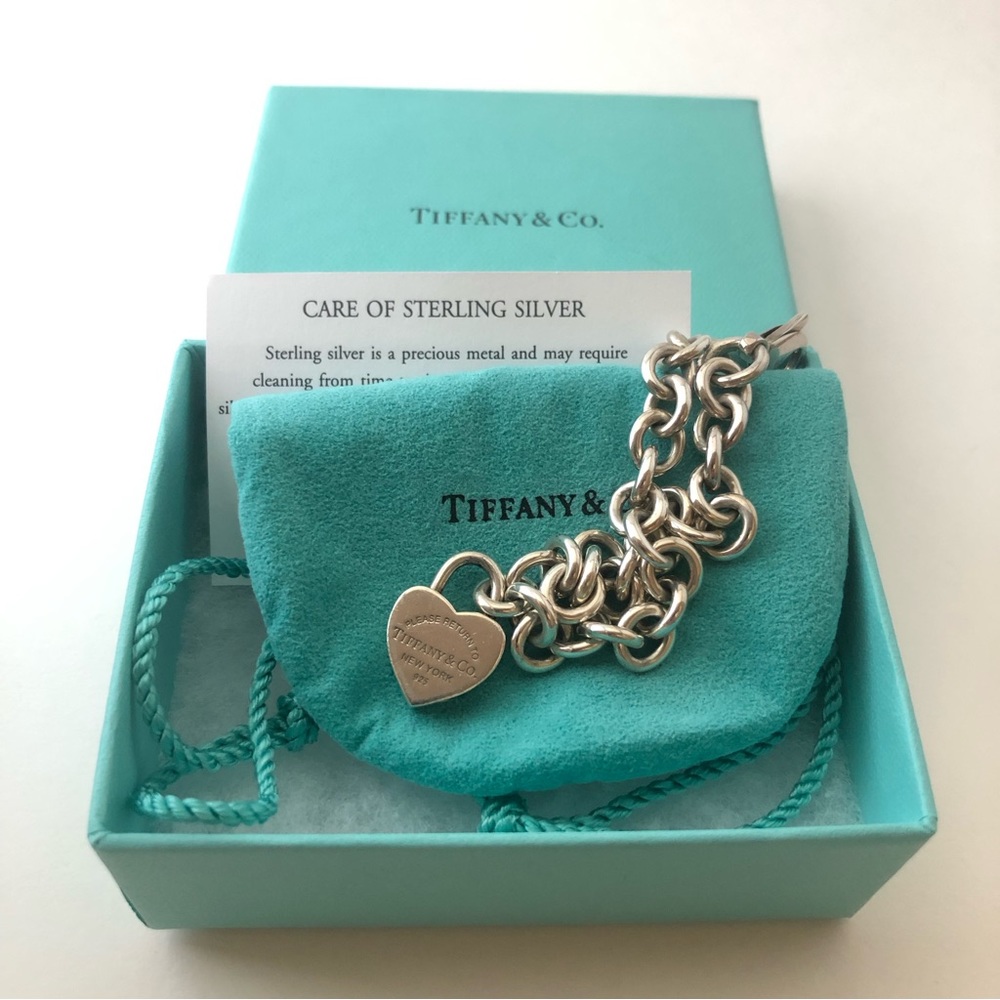 Tiffany & Co Round Chain Link Clasp Bracelet Silver 925 with Heart Lock 8”